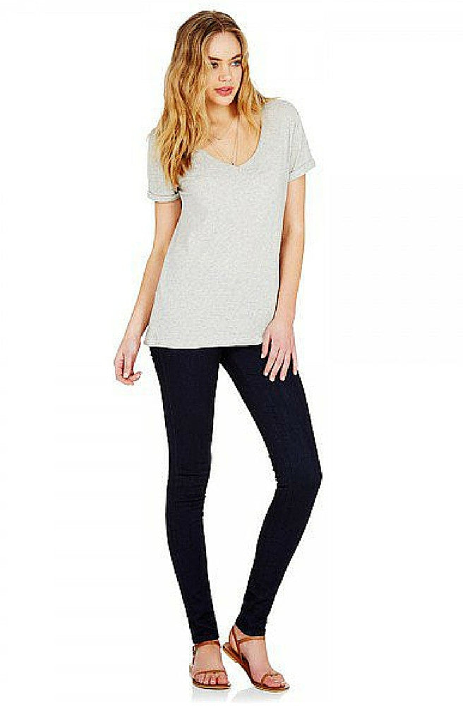 Ava - Classic V Neck Tee - Grey Marle by Mavi - Picpoket