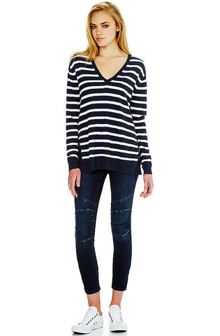 Maya - Ink Winter White Stripe Top