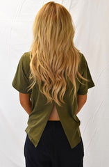 Amethyst Split Back Tee - Khaki by Nude Lucy - Picpoket